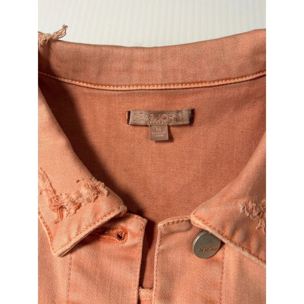 Dear John Denim Jacket Peach Distressed Raw Hem Button Up Cropped M Womens‎